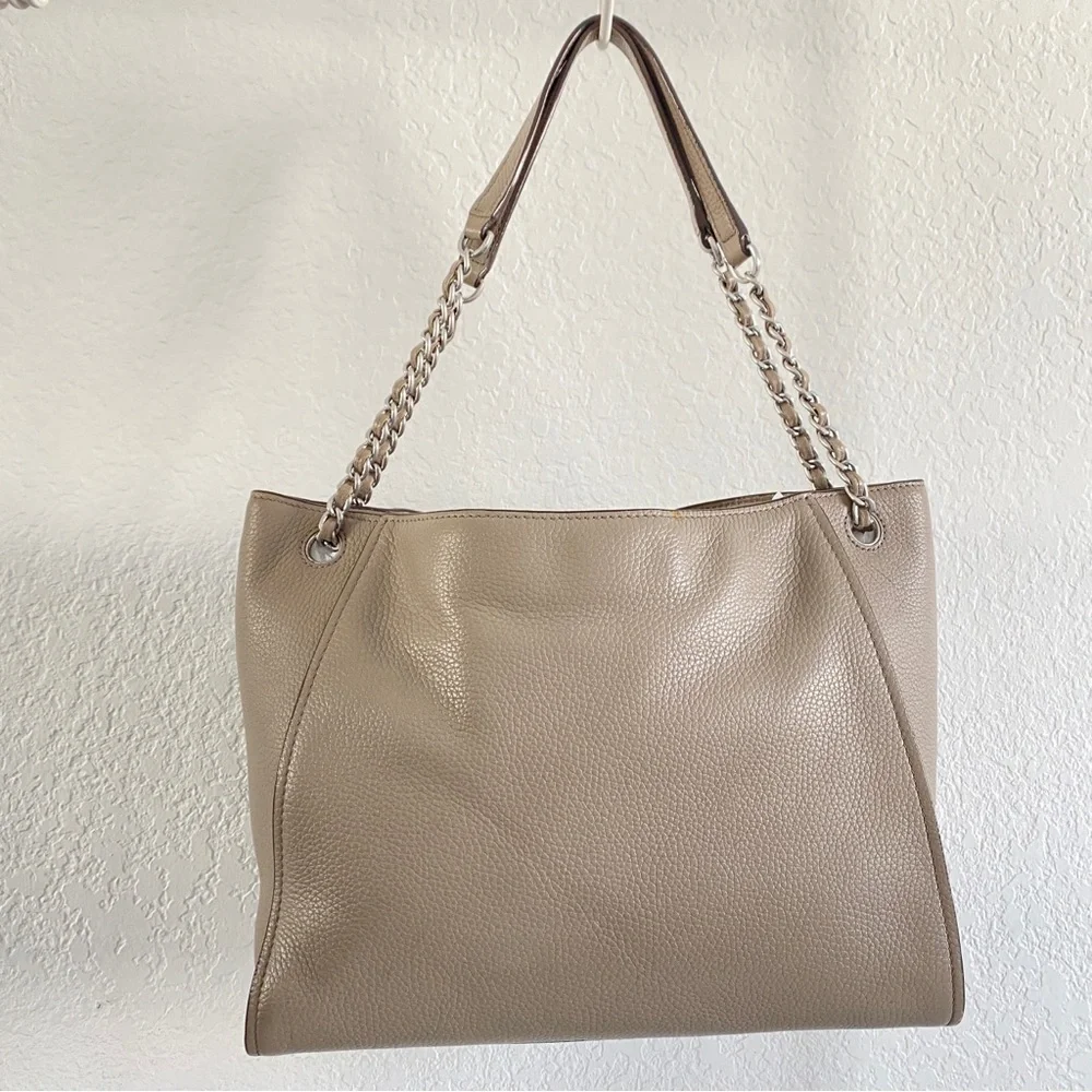 Tory Burch gray leather Britten Tote